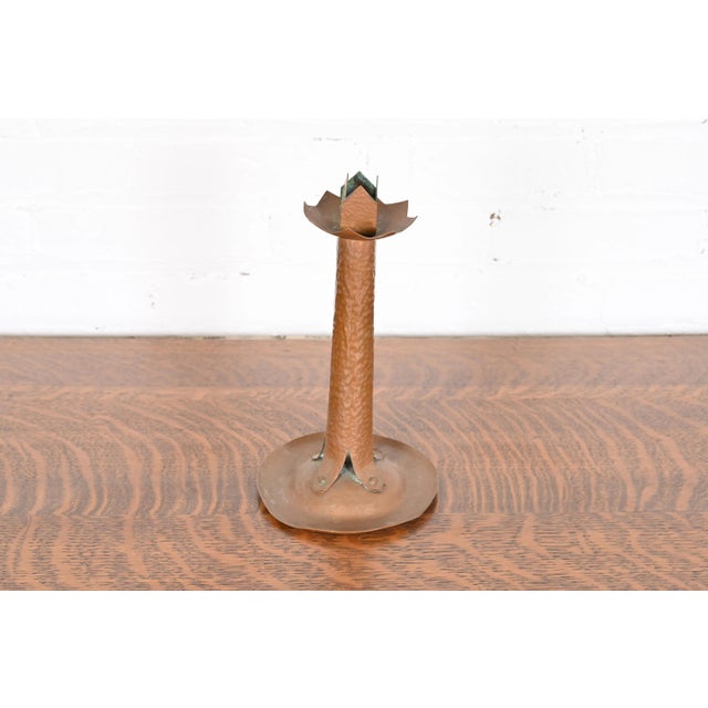 A gorgeous Arts & Crafts period hand hammered copper candlestick In the manner of Stickley Brothers USA, Early 20th...