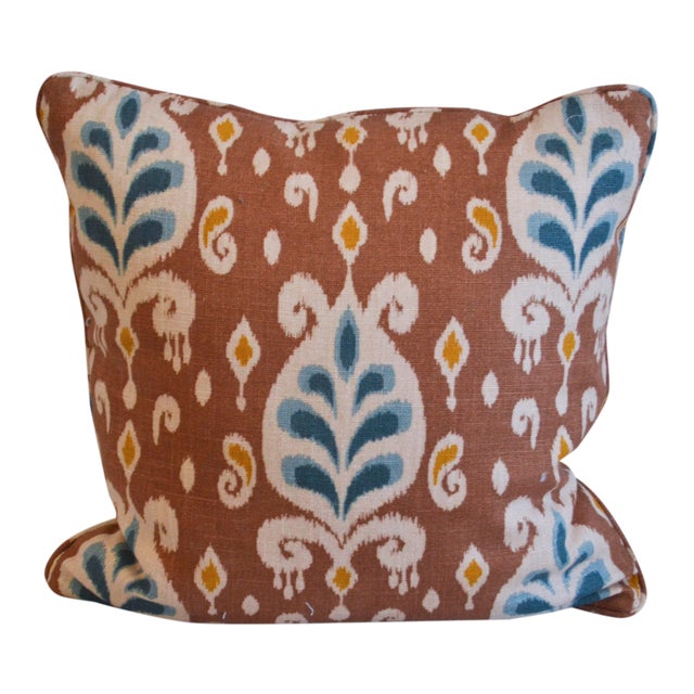 Fabricut Ikat Print Linen Pillow For Sale