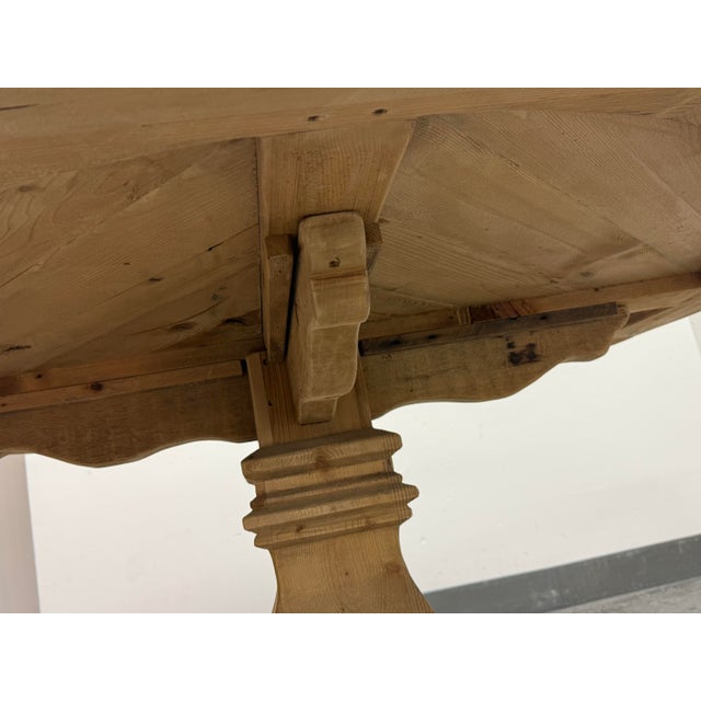 Timothy Oulton for Restoration Hardware Salvaged Wood Trestle Round Dining Table, Diam. 60.5 Inches For Sale - Image 9 of 12
