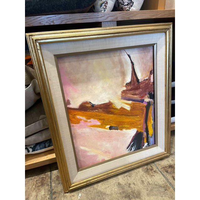 Blush Vintage Abstract Painting in Ochre and Blush Tones For Sale - Image 8 of 9
