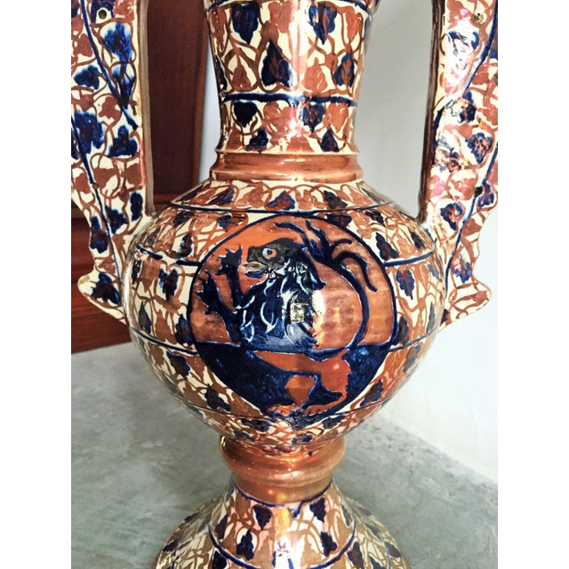 Gothic 18th Spanish Century Glazed Alhambra Majolica Amphora Vase For Sale - Image 3 of 5
