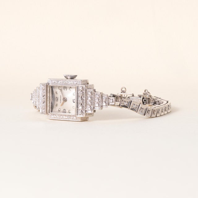 1930s Art Deco Blancpain 1 Carat Diamond Ladies Cocktail Watch 14k White Gold For Sale In Los Angeles - Image 6 of 7