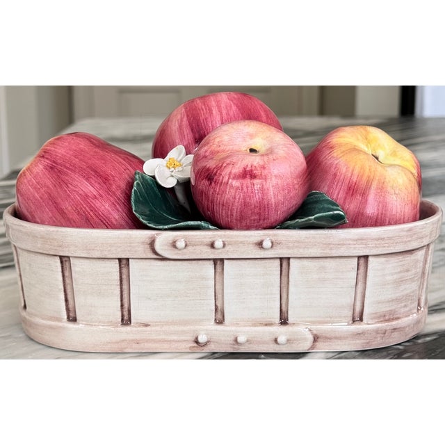 Raspberry Red Made in Italy Vintage Trompe L’Oleil Basket of Apples For Sale - Image 8 of 11