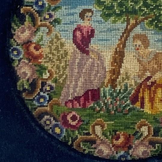 Mid 20th Century Pair of Victorian Style Petit Point Micro Needlepoint Framed Pictures (Vintage Framed Tapestry 9"x9")) For Sale - Image 13 of 18