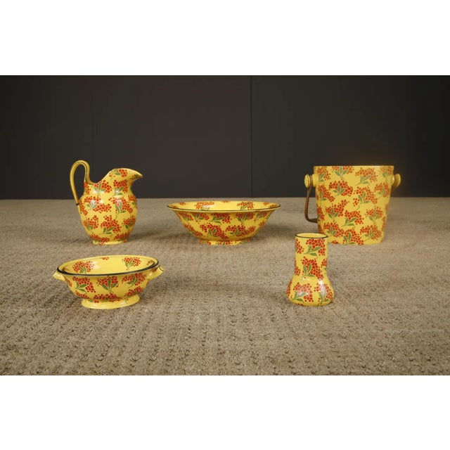 Vintage Enamelware Five-Piece Wash Set in Yellow With Red Berry Motif, C 1950s For Sale In Los Angeles - Image 6 of 10