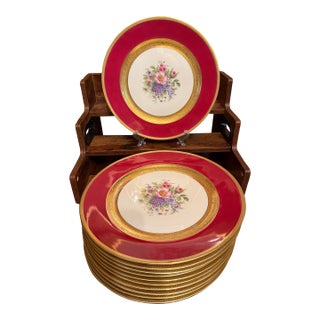 Rosenthal Bavaria #5554 Red and Gold Dinner Plates 11" - Set of 12 ca.1939 For Sale