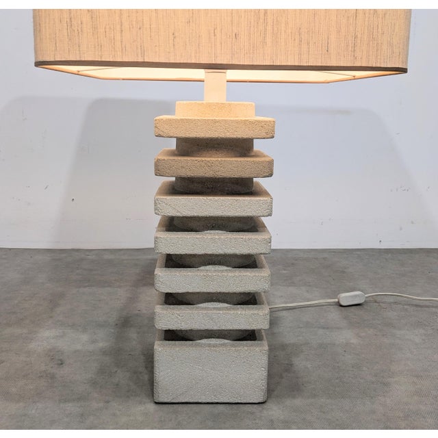 Large Vintage Brutalist Lamp in Limestone, 1970s For Sale - Image 4 of 8