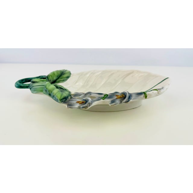 Vintage Italian Majolica Style Ceramic Violet Flower and Leaf Dish For Sale - Image 9 of 11
