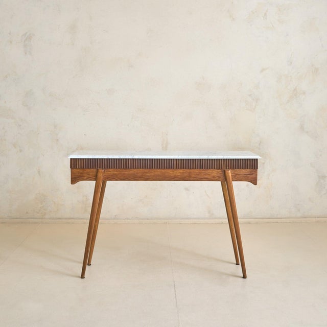 Italian Fluted Wood Console with Marble Top, 1950s For Sale - Image 4 of 11