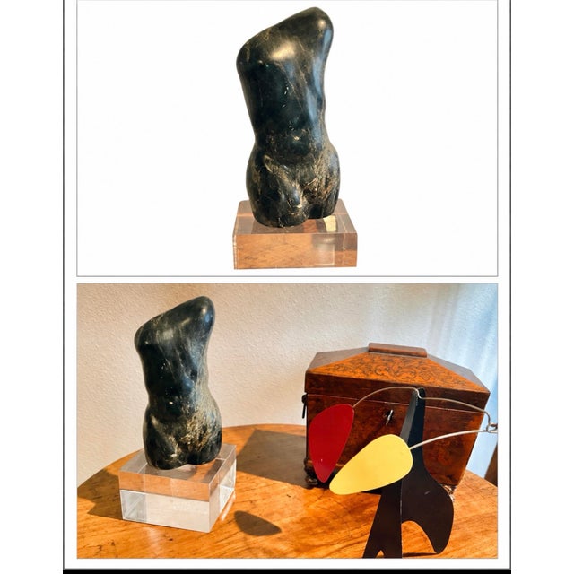 Hand-Carved Abstract Verde Marble Female Nude Torso Sculpture (7.25” High) For Sale - Image 12 of 12
