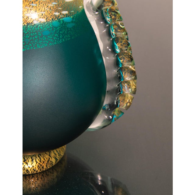 A beautiful Japanese green art glass vase by Kuniaki Kuroki. Signed by the artist on the base. Heisei period. 1990's. One...