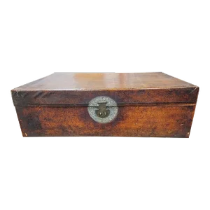 Antique Red/Tan Chinese Leather Trunk