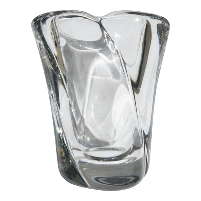 Vintage Daum Crystal Thick Sculptural Vase – Signed For Sale