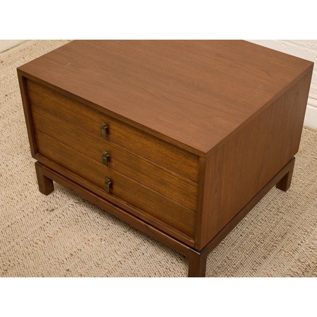 Campaign Vintage Walnut Three-Drawer Nightstand With Brass Campaign Hardware For Sale - Image 3 of 12