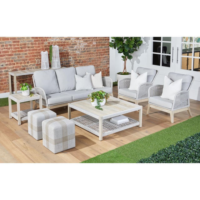 Loom Teak & Rope Outdoor 79" Sofa, Taupe & White Flat Rope For Sale - Image 11 of 12