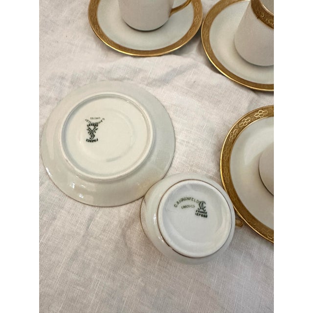 Ceramic Vintage C.Ahrenfeldt Limoges 24kt Gold Rim Set of 5 Demitasse Cup/Saucer Set - 10 pcs For Sale - Image 7 of 7