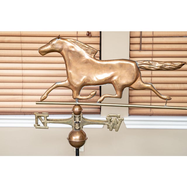 American Vintage Copper and Brass Galloping Horse Weathervane on Stand For Sale - Image 3 of 6