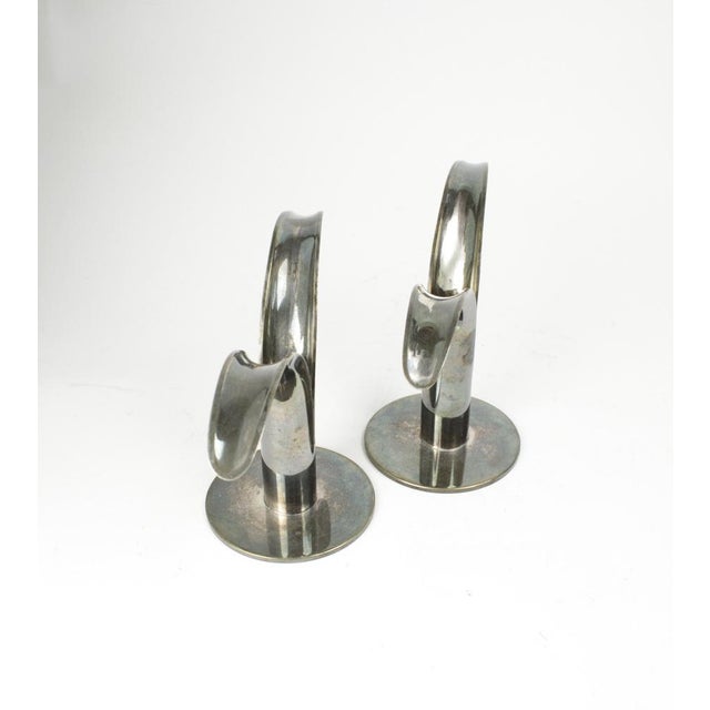Silver-Plated Brass Björk Candleholders by Ivar Åhlenius for Ystad Metall, Set of 2, in Very Good conditions. Designed...