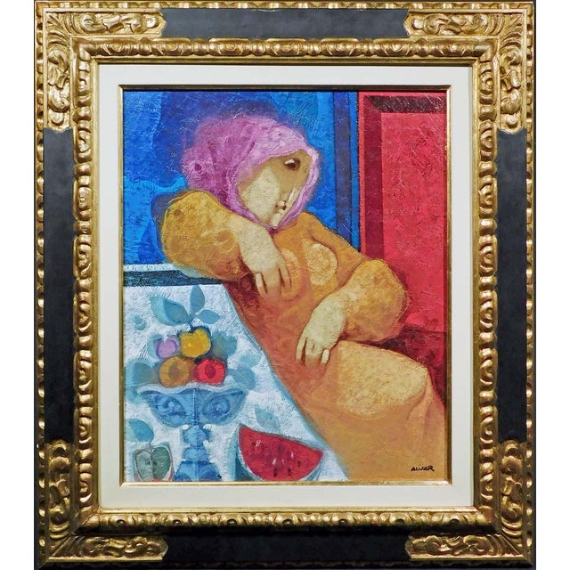 "Reposo Sobre Las Frutas" by Alvar Original Oil Painting on Canvas Hand signed by the artist Framed Size:31" x 27.5"...