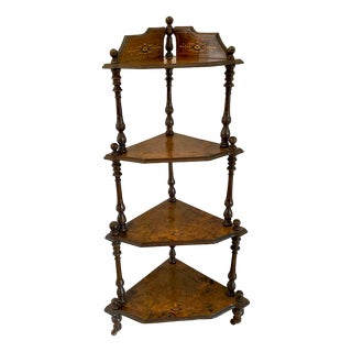 Antique 19th Century Victorian Inlaid Walnut Four Tier Corner Whatnot, 1860 For Sale