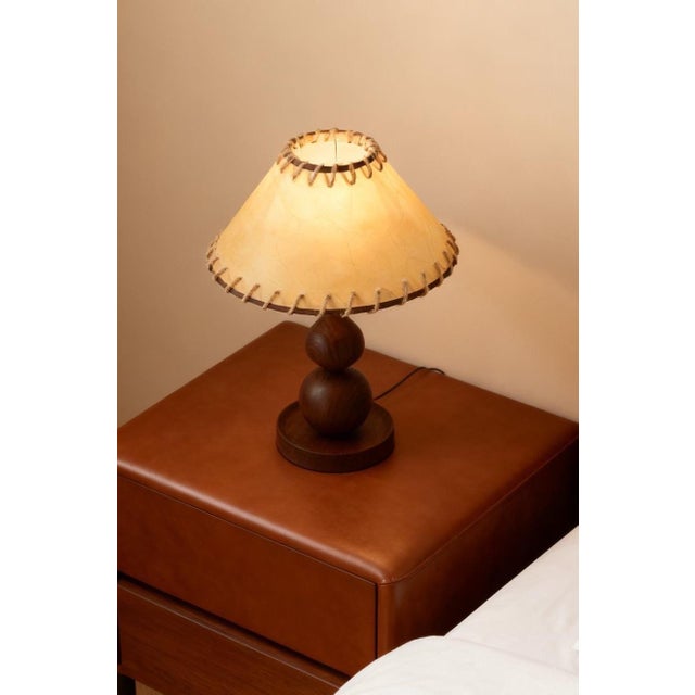 Cracked Leather & Walnut Lamp For Sale - Image 4 of 6