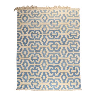 Beige Blue Modern Kilim - 9'2" x 12'3" For Sale