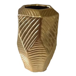 Gold Geometric Ceramic Vase For Sale