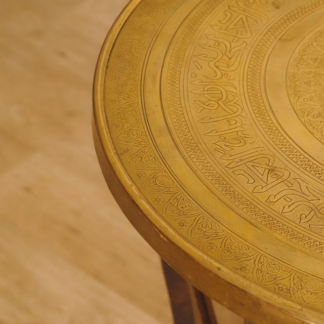 Oriental Side Table with Engraved Copper Top, 1900 For Sale - Image 6 of 9