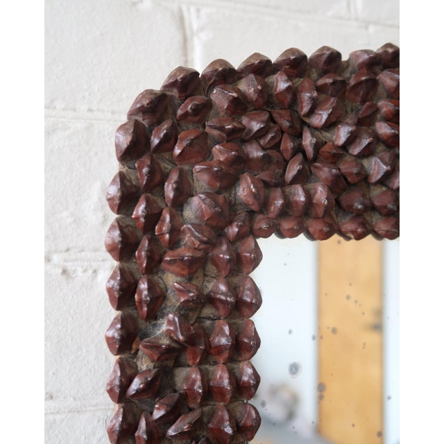 Rustic Vintage Pinecone Frame Mirror With Antique Glass For Sale - Image 3 of 7