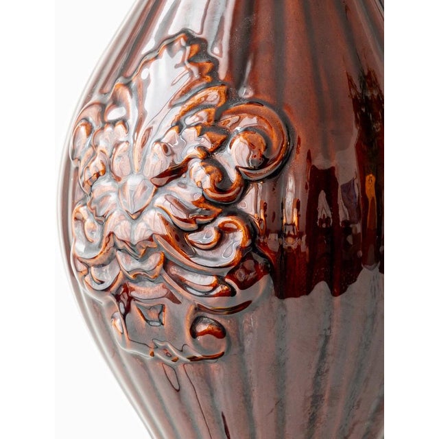 Mid-Century Modern Manises Chocolate Brown Glazed Table Lamp, Spain, 1960s For Sale - Image 3 of 14