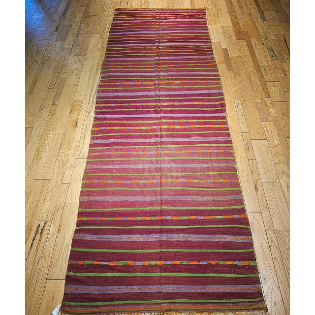 Vintage Moroccan Tribal Kilim, Handwoven Wool, Multicolor Stripe Pattern, 6’ X 15’ For Sale - Image 4 of 12
