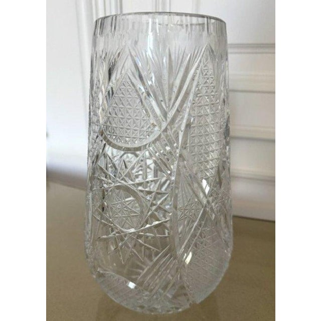 A striking large-scale vintage Czechoslovak hand-cut lead crystal vase, attributed to Sklárny Bohemia Poděbrady, circa...