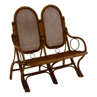 Two-Seater Sofa in Rattan with Vienna Straw Backrest, 1970s For Sale
