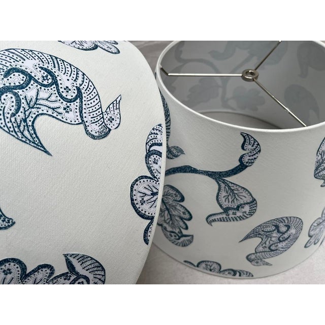 Blue and White Decoupage Lamp Shades a Pair For Sale - Image 9 of 12