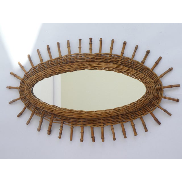 1960s Vintage Sunburst Bamboo Wall Mirror, 1960s For Sale - Image 5 of 10