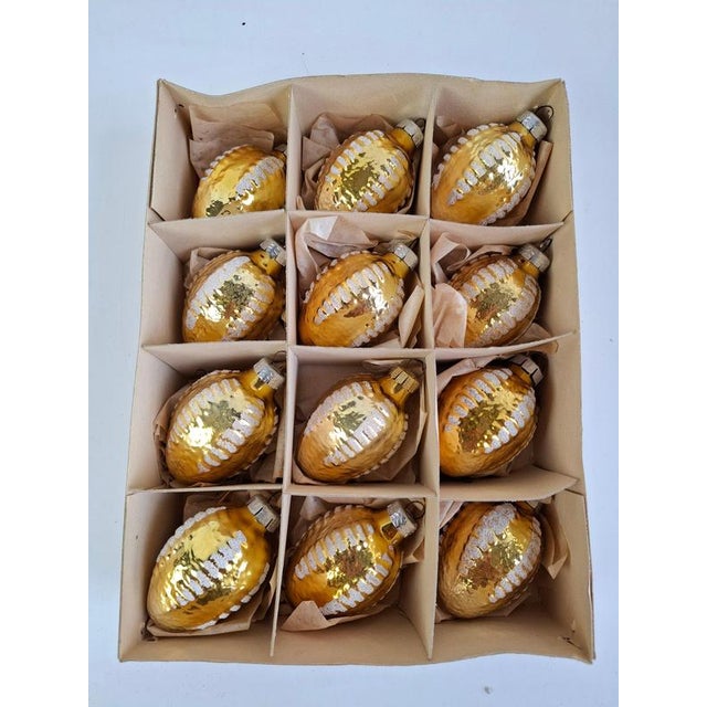 Vintage Czechoslovakian Hand-Painted Golden Glass Christmas Ornaments, 1970, Set of 12 For Sale - Image 11 of 12