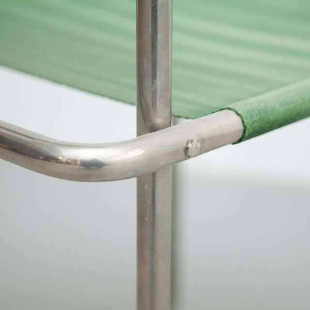Metal Mid-Century Modern Tubular Steel Chair with Green Fabric For Sale - Image 7 of 18