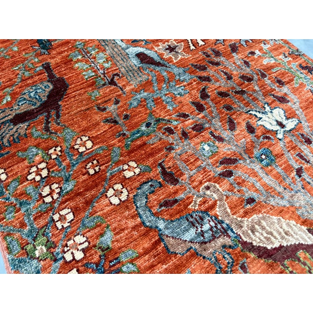 Pictorial Peacock Tree of Life Natural Dye Wool Rug, 2'9" X 4'2" For Sale - Image 11 of 17