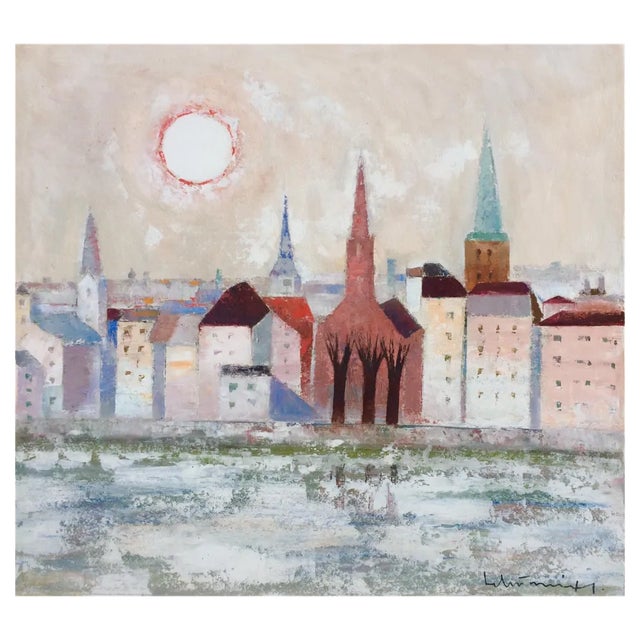 Laimdots Murnieks, Town, 1998, Oil on Cardboard For Sale
