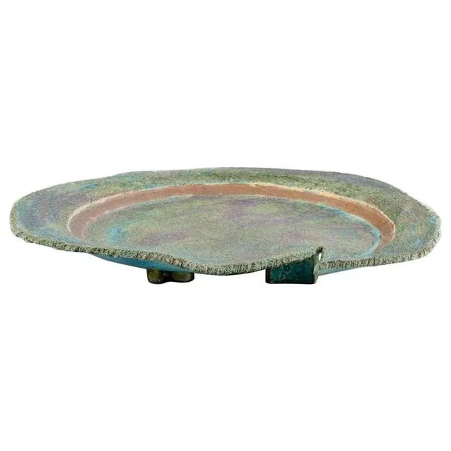 Édouard Massier (1856–1920), French ceramicist. Unique colossal dish of glazed ceramic, on three feet. Glaze in earthy...