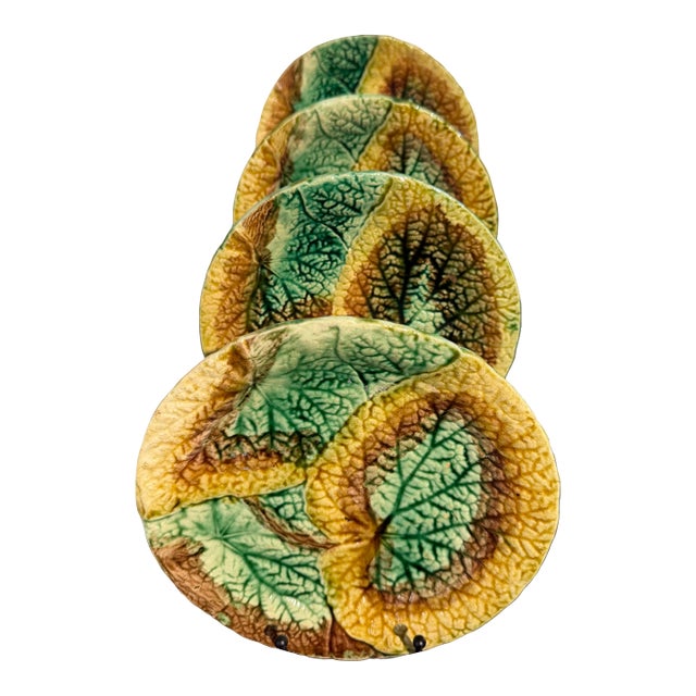 Antique Majolica Begonia Plates - Set of 4 For Sale