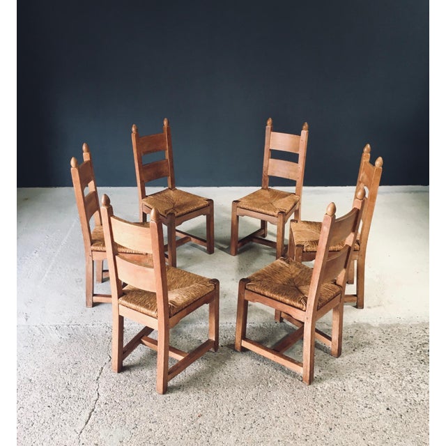 Brown Handcrafted Oak & Rush Dining Chairs, Belgium, 1960s, Set of 6 For Sale - Image 8 of 18