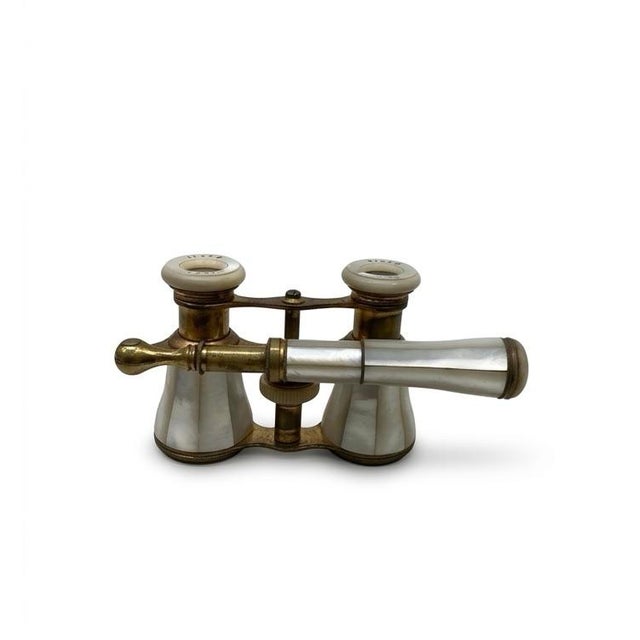Antique French Lemaire j.e. Fils Paris Mother of Pearl & Brass Opera Glasses With Telescoping Handle - 7" For Sale - Image 6 of 6