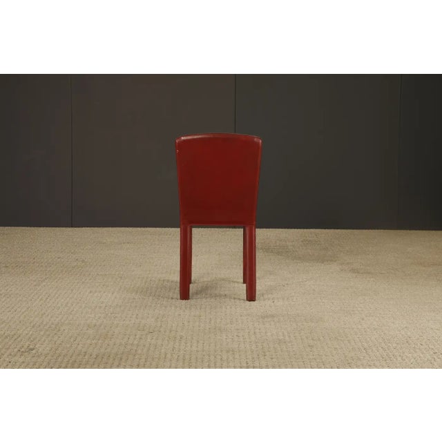 Set of 4 Zanotta Burgundy Leather Dining Chairs, Italy, 1980s, Signed For Sale - Image 11 of 15