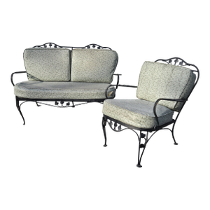 Vintage Wrought Iron Patio Seating Loveseat and Chair