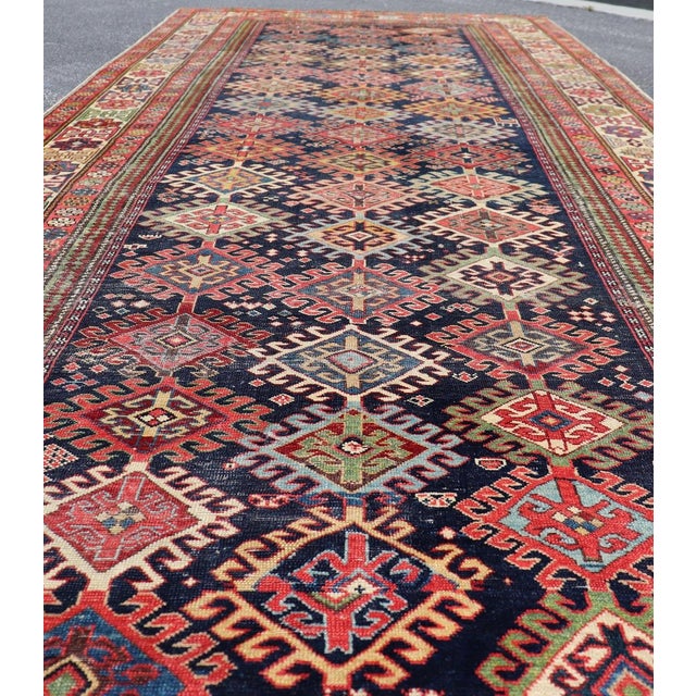 Late 19th Century Antique Caucasian Shirvan Gallery Rug With Geometric Diamond Design 4'6 X 12'0 For Sale - Image 5 of 13