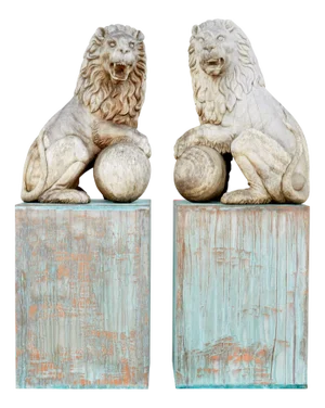 Mid 20th Century Carved Wood Lion Statues, 1950, Set of 2