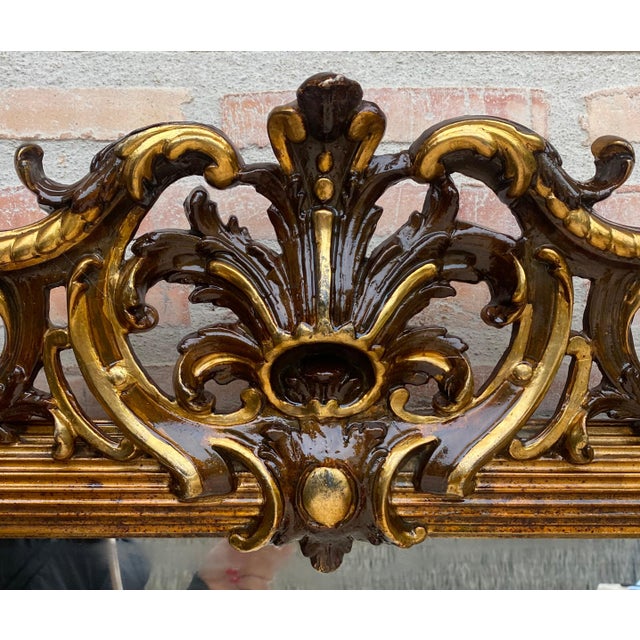 Wood Large Antique Gold Leaf Ornate Carved Wall Mirror For Sale - Image 7 of 18