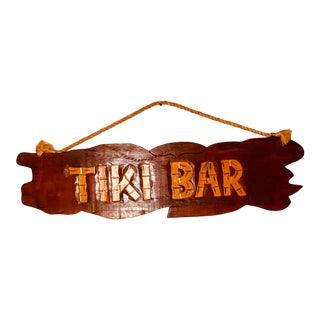 1960’s Vintage Carved Wood Tiki Bar Sign With Rope For Sale