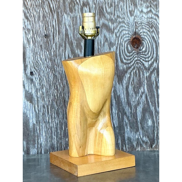 Vintage Boho Monumental Carved Male Torso Lamp For Sale - Image 4 of 10